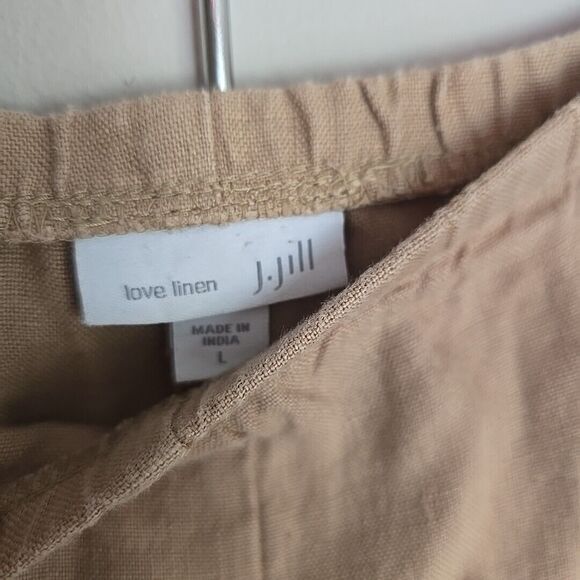J Jill Love Linen Large Tan Elastic Waist Pull On Wide Leg Ankle Pants Pockets - Picture 2 of 6